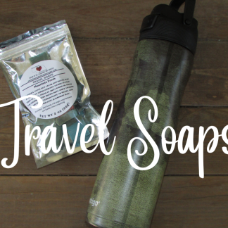 travel soap with travel soap and water bottle