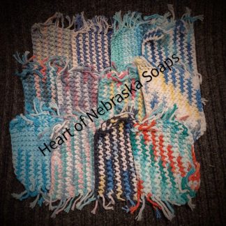 blue crocheted bath mats