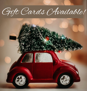 christmas gift card red car with christmas tree